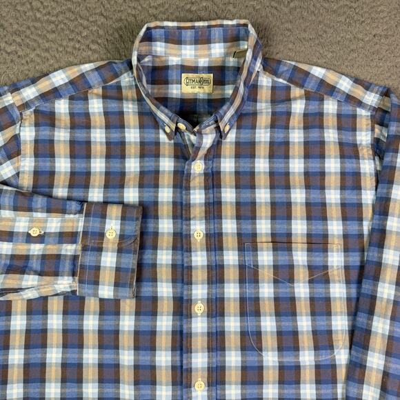 Gitman Bros Vintage Oxford Button-Down Shirt Mens L Blue Brown Plaid USA - Picture 1 of 8